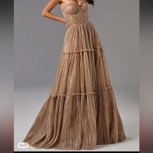 A-Line Evening Gown Glittering Dress in Champagne